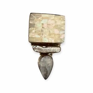 Sterling Silver Pendant with Mother-of-Pearl, Baroque Pearl & Moonstone Drop